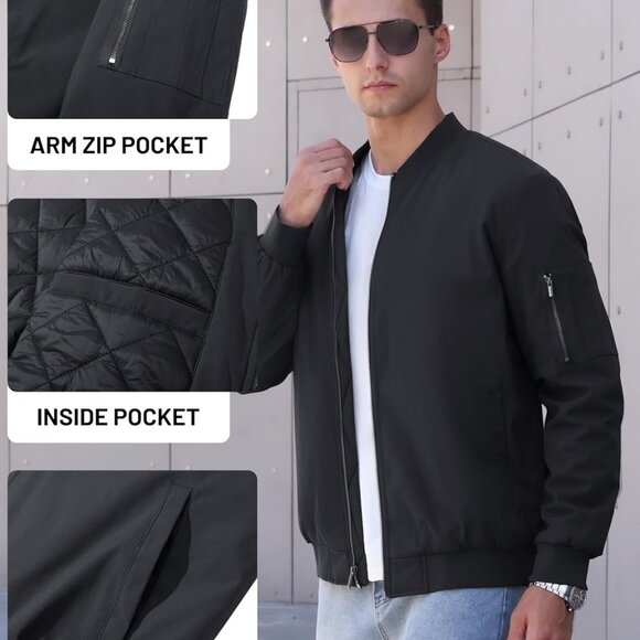 Men's X-Large Bomber Jacket: Thermal Quilted, Water-Resistant Winter Coat - Picture 5 of 7